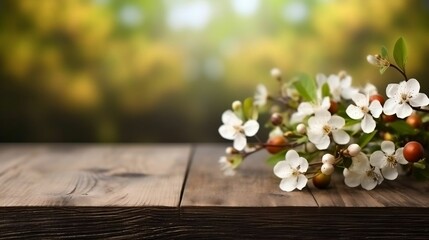 copy space blur spring background with Table wood
