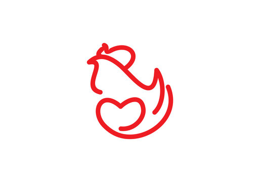 love rooster logo design, chicken food restaurant symbol vector illustration.