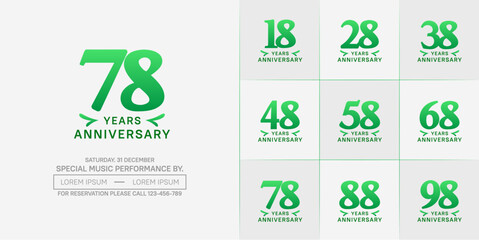 set of anniversary logo with green number on white background can be use for celebration