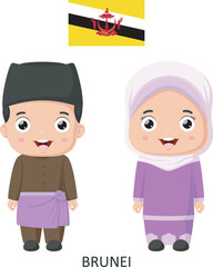 Cute brunei boy and girl in national clothes