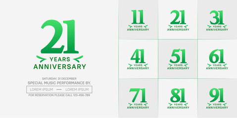 set of anniversary logo with green number on white background can be use for celebration