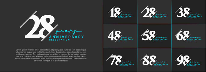set of anniversary logo with white and blue color can be use for celebration - obrazy, fototapety, plakaty