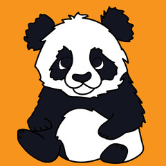 illustration of cute furry panda on orange background, panda lover