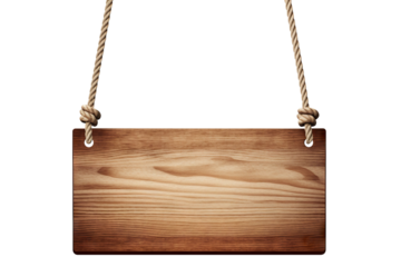 Wooden sign hanging on a rope, cut out