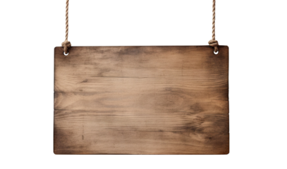 Wooden sign hanging on a rope, cut out