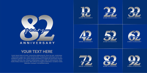 set of anniversary logo with silver number and handwriting text can be use for celebration