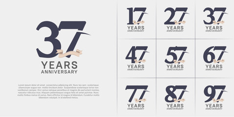 set of anniversary logo with dark color number, swoosh and ribbon can be use for celebration