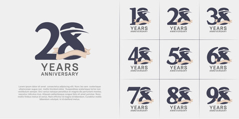 set of anniversary logo with dark color number, swoosh and ribbon can be use for celebration