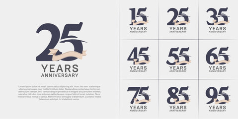 set of anniversary logo with dark color number, swoosh and ribbon can be use for celebration