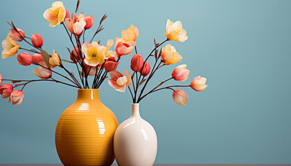 Abstract flower arrangement in vase, a burst of colorful elegance generated by AI