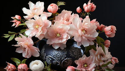 A beautiful bouquet of pink peonies, nature elegant gift generated by AI