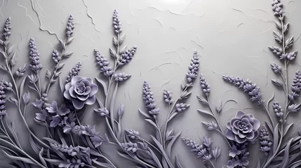Foto auf Acrylglas Gray background with lavender flower ornaments © Asep