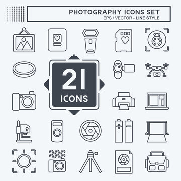 Icon Set Photography. related to Photography symbol. line style. simple design editable. simple illustration