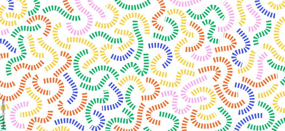 Poster colorful doodle pattern. funny vibrant pattern. colorful curved lines on white background.