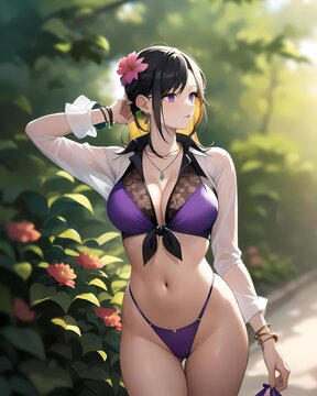 beautiful anime girl in underwear - Generative AI