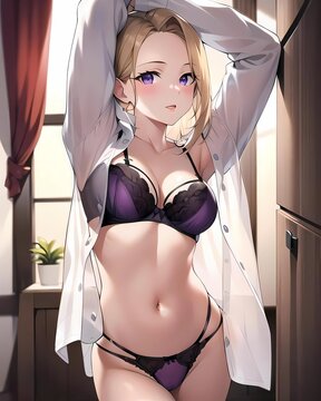 beautiful anime girl in underwear - Generative AI