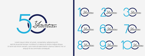 set of anniversary logo blue color on white background for celebration moment - obrazy, fototapety, plakaty