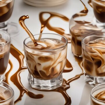 A glass of iced coffee with milk swirling into it, creating an elegant pattern2