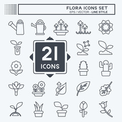 Icon Set Flora. related to Flora symbol. line style. simple illustration. plant. Oak. leaf. rose