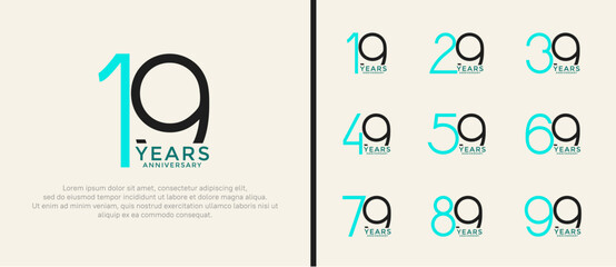 set of anniversary logo blue and black color on white background for celebration moment