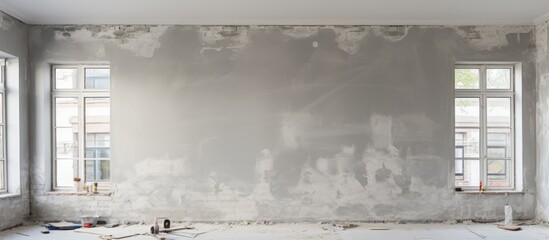 Applied plaster on new house walls and ceiling to dry the seams - obrazy, fototapety, plakaty