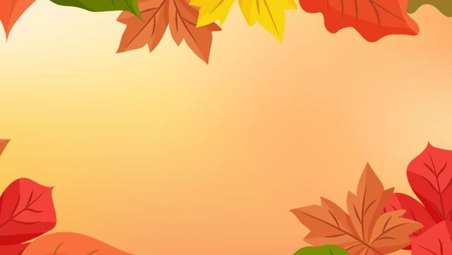 Autumn leaves animation motion graphics. Colorful fall leaves sway on the branches. Flying through yellowed leaves. Colorful leaves on a light background. Close-up.