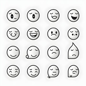 Variety of simple emoji very simple shapes front and side view clean lines how to draw linework high contrast 