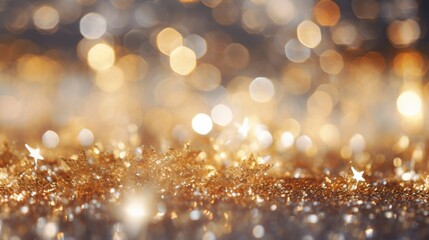 Golden holiday abstract glitter background with blinking stars