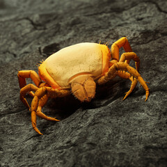 Detailed 3D render of a tick on a rock, SEM microscope style illustration