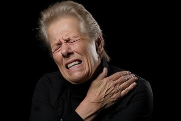 A Businesswomen throat Neck and shoulder pain Office Syndrome.
