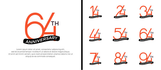 set of anniversary logo orange color and black ribbon on white background for celebration moment