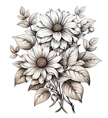 Drawing of a bouquet of wild flowers and sunflowers
