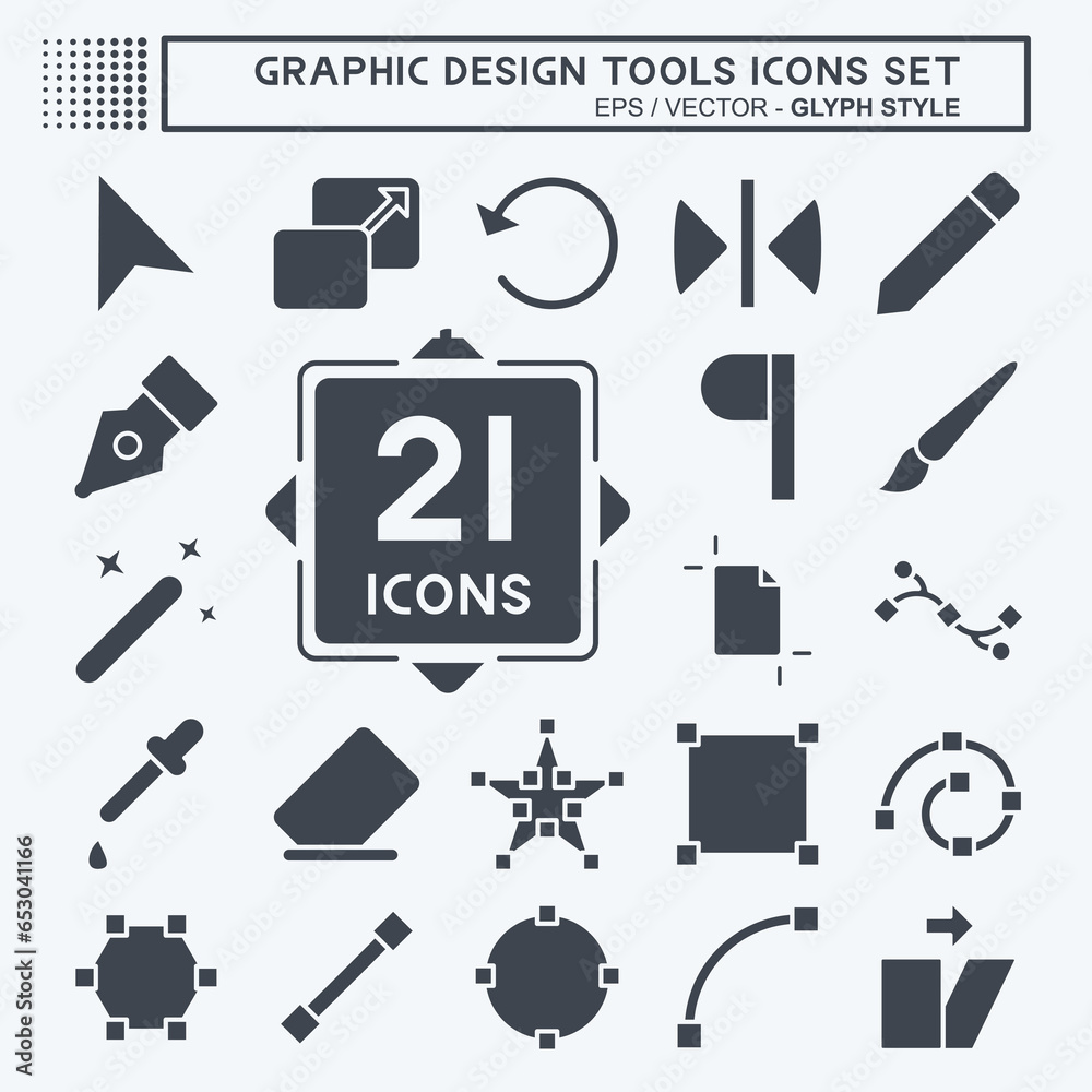 Poster Icon Set Graphic Design Tools. related to Graphic Design Tools symbol. glyph style. simple design editable
