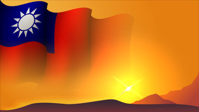 taiwan waving flag background design on sunset view vector illustration