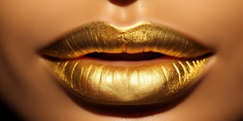 close up of golden lipstick, metal gold lips, generative AI
