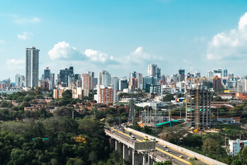 Bucaramanga, Santander, Colombia. February 20, 2023: panoramic landscape of the city of bucaramanga and blue sky.