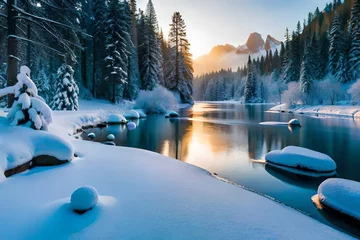  winter landscape with lake and trees © Image Studio
