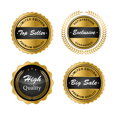 Luxury gold badges and labels premium quality product.