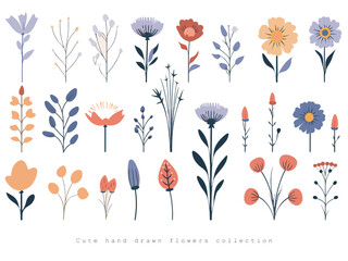 Collection of simple and cute hand-drawn flower illustrations