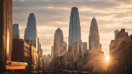 Fototapeta premium A bustling town filled with towering skyscraper.