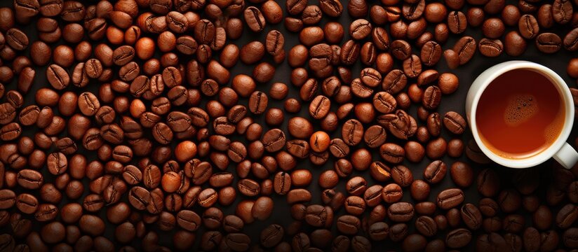 Bird s eye view of top notch Colombian coffee beans in steaming cups