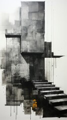 A black and white illustration of large stone blocks and steps. Generative AI. 