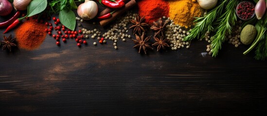 Vibrant herbs and spices on a wooden backdrop - obrazy, fototapety, plakaty