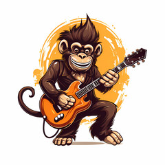 Monkey playing guitar mascot logo