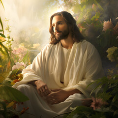 portrait of Jesus in a garden