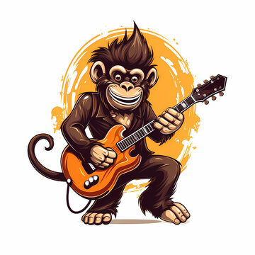 Monkey Playing Guitar Mascot Logo