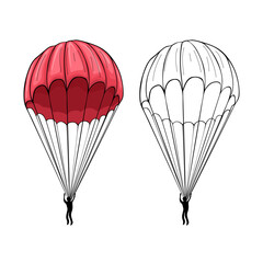 Parachute and Black Silhouette Person Isolated on a White Background