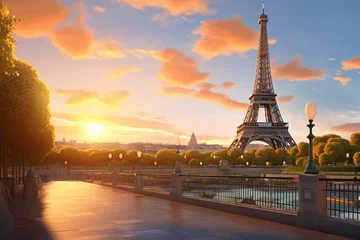 Poster de jardin Paris eiffel tower at sunset in paris