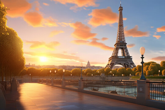 eiffel tower at sunset in paris