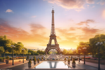 eiffel tower at sunset in paris - Powered by Adobe